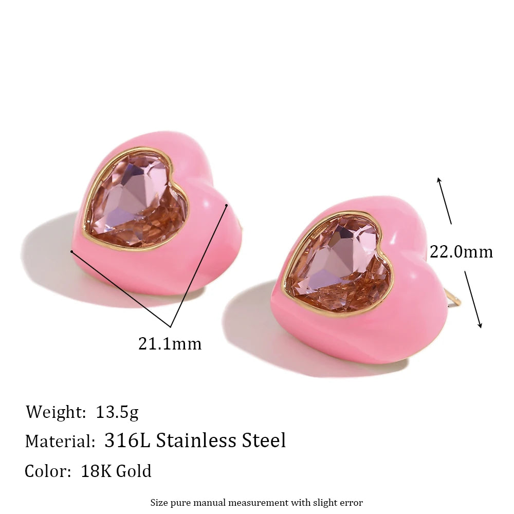 Heart Enamel Rhinestone Earrings