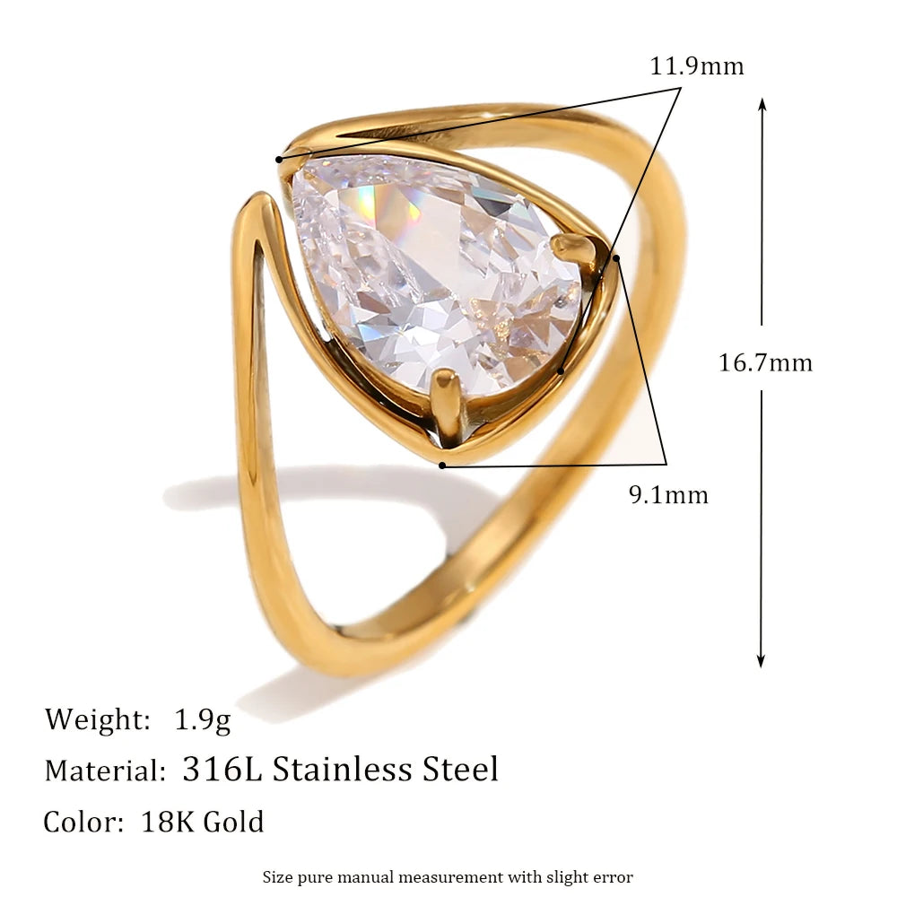Sparkling Waterdrop Zircon Crown Ring