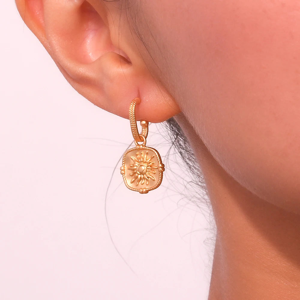 Vintage Sun Square Drop Earrings