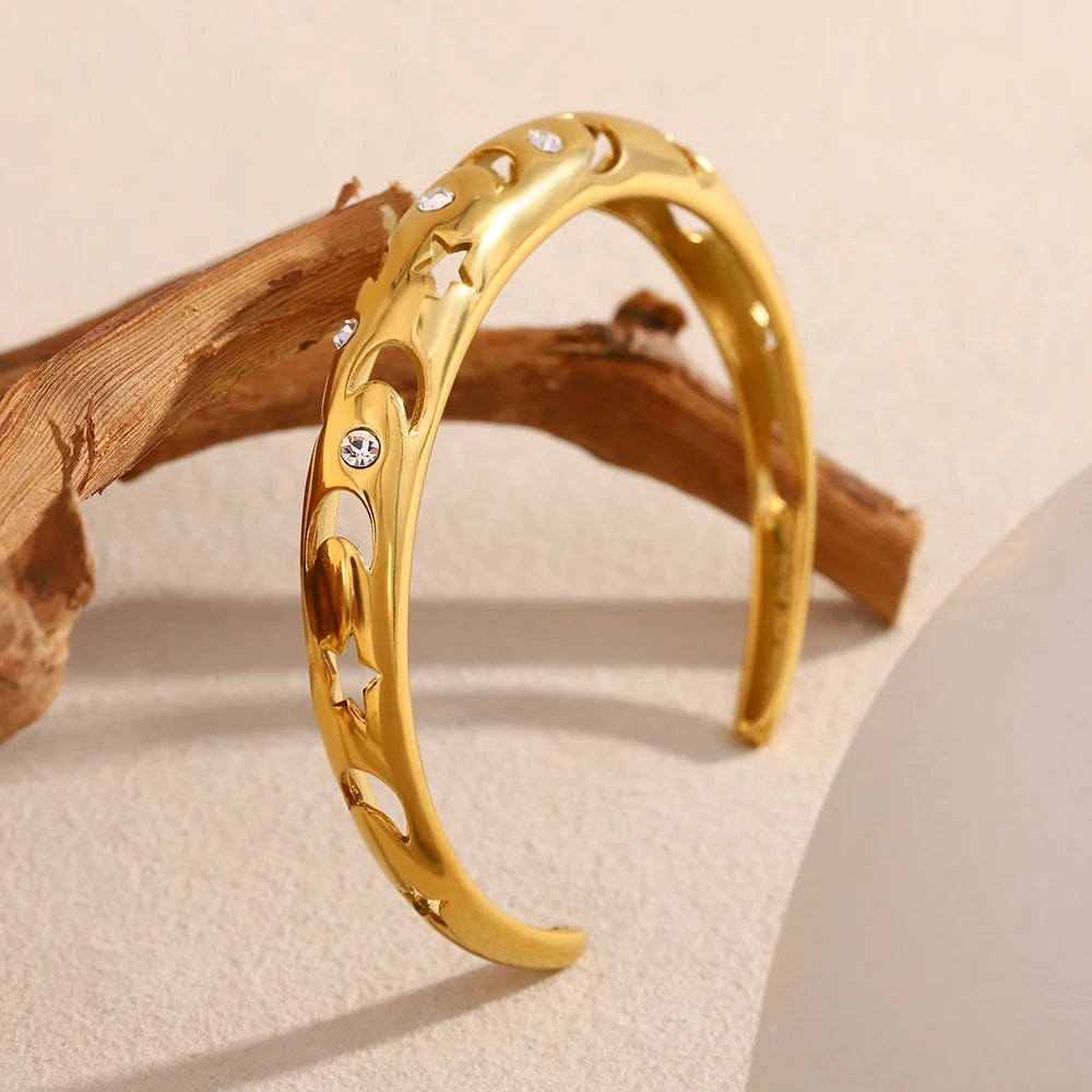 Zircon Star Moon Open Bracelet