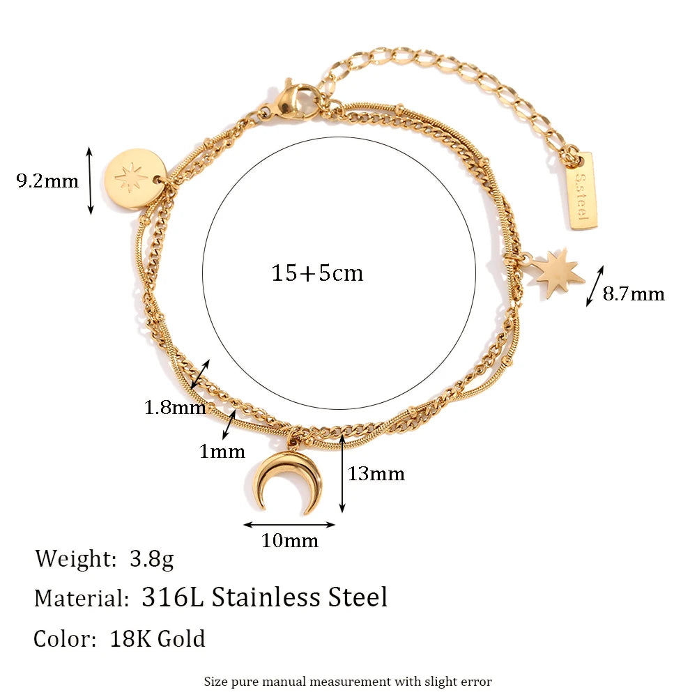 Double Layer Bead Moon & Star Bracelet