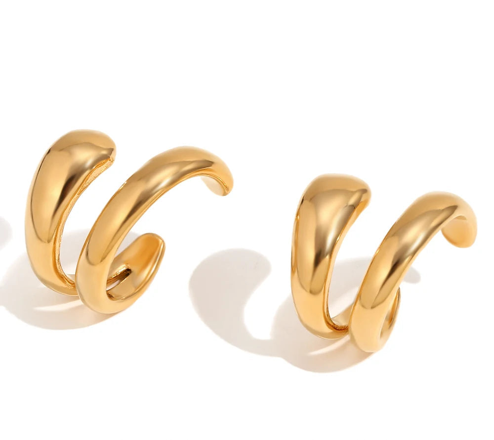 Minimalist Double Layer Gold and Silver Stainless Steel Ear Cuffs