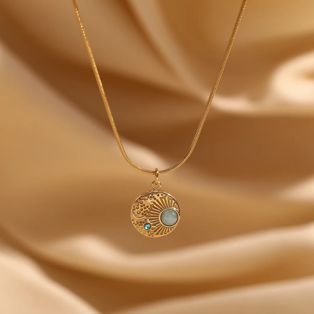 Natural Stone Sun Moon Star Necklace