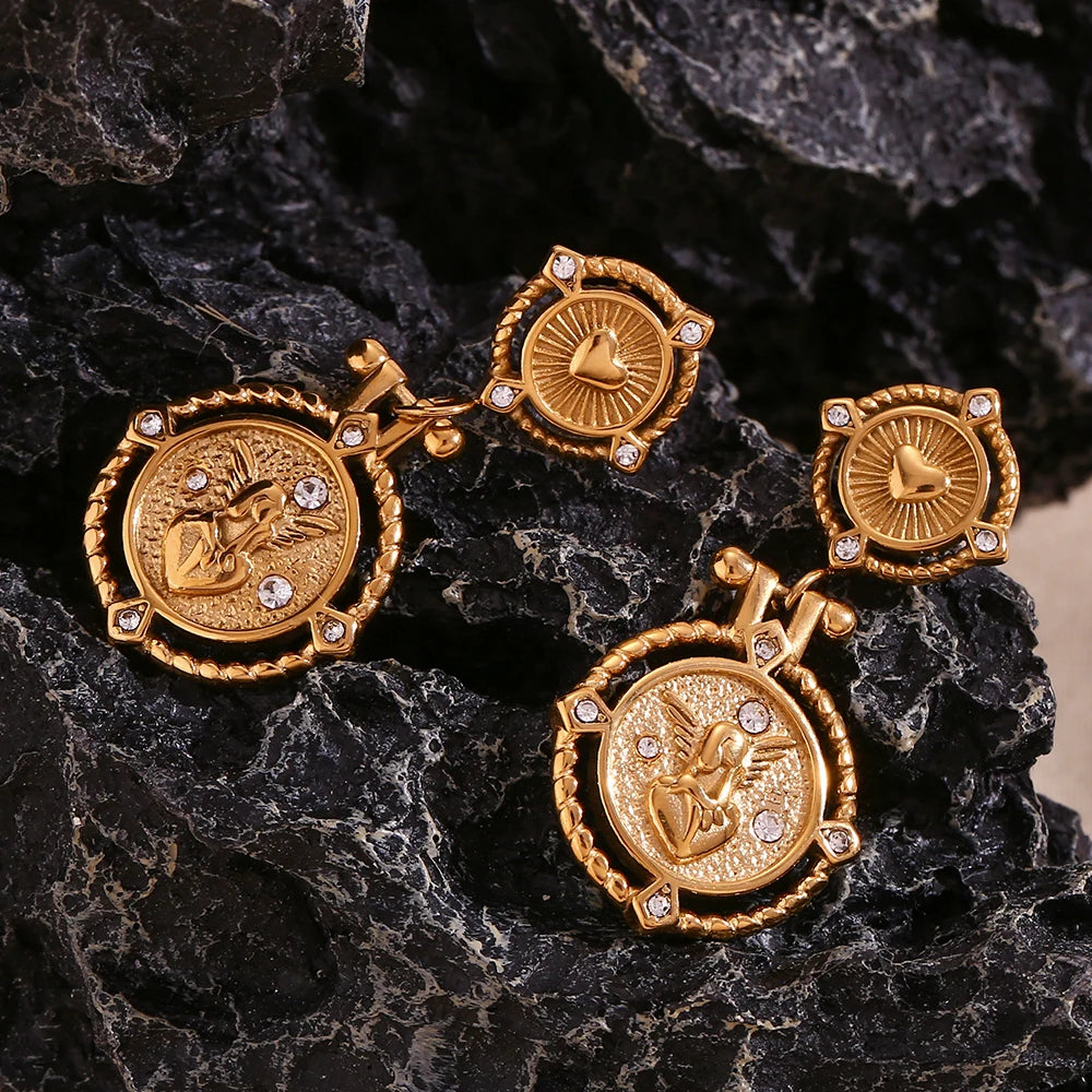 Angel Heart Key Drop Earrings
