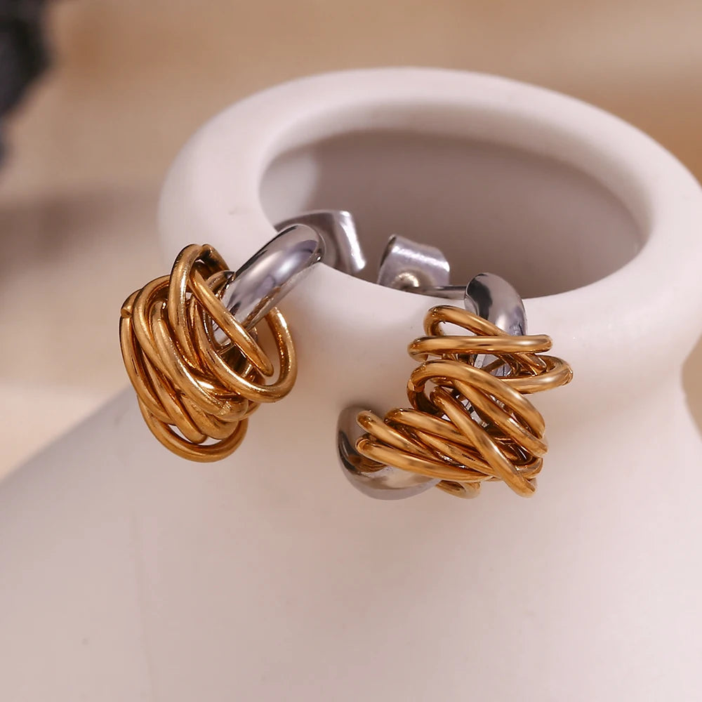 Dual-Tone C-Shape Statement Earrings
