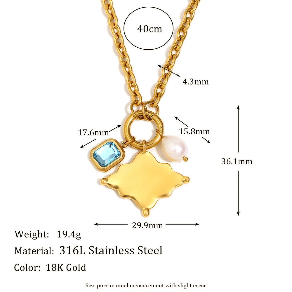 Zircon Pearl Star Pendant Necklace