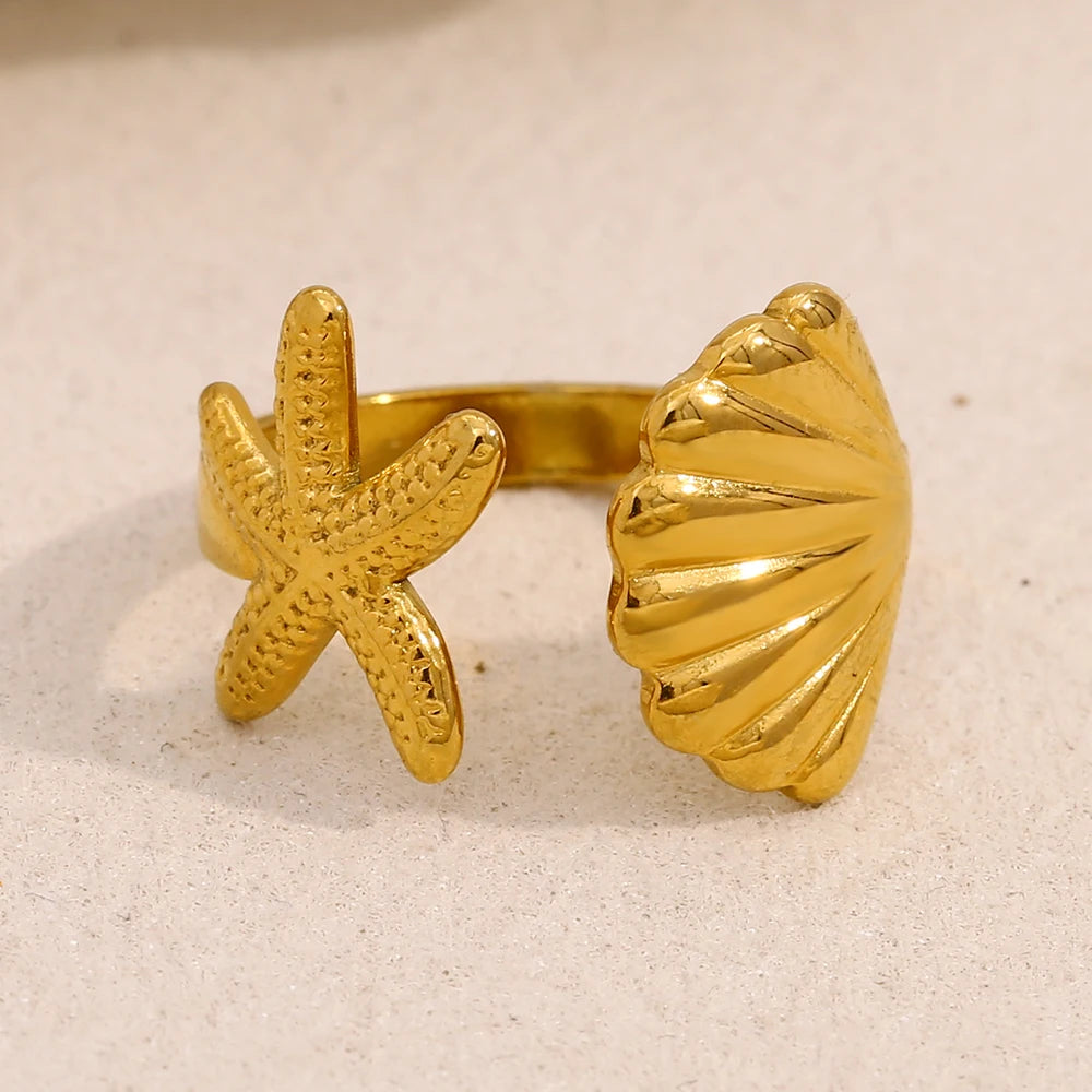 Shell & Starfish Open Ring