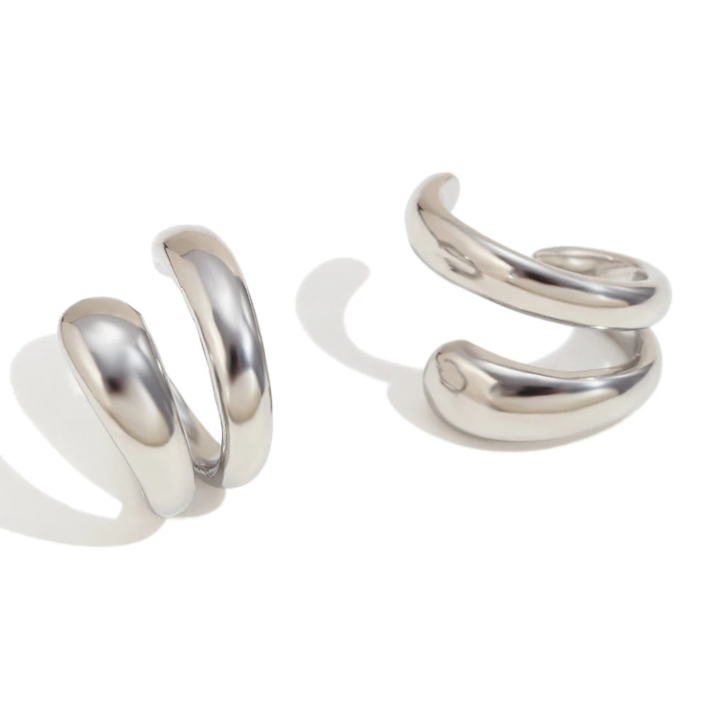 Minimalist Double Layer Gold and Silver Stainless Steel Ear Cuffs
