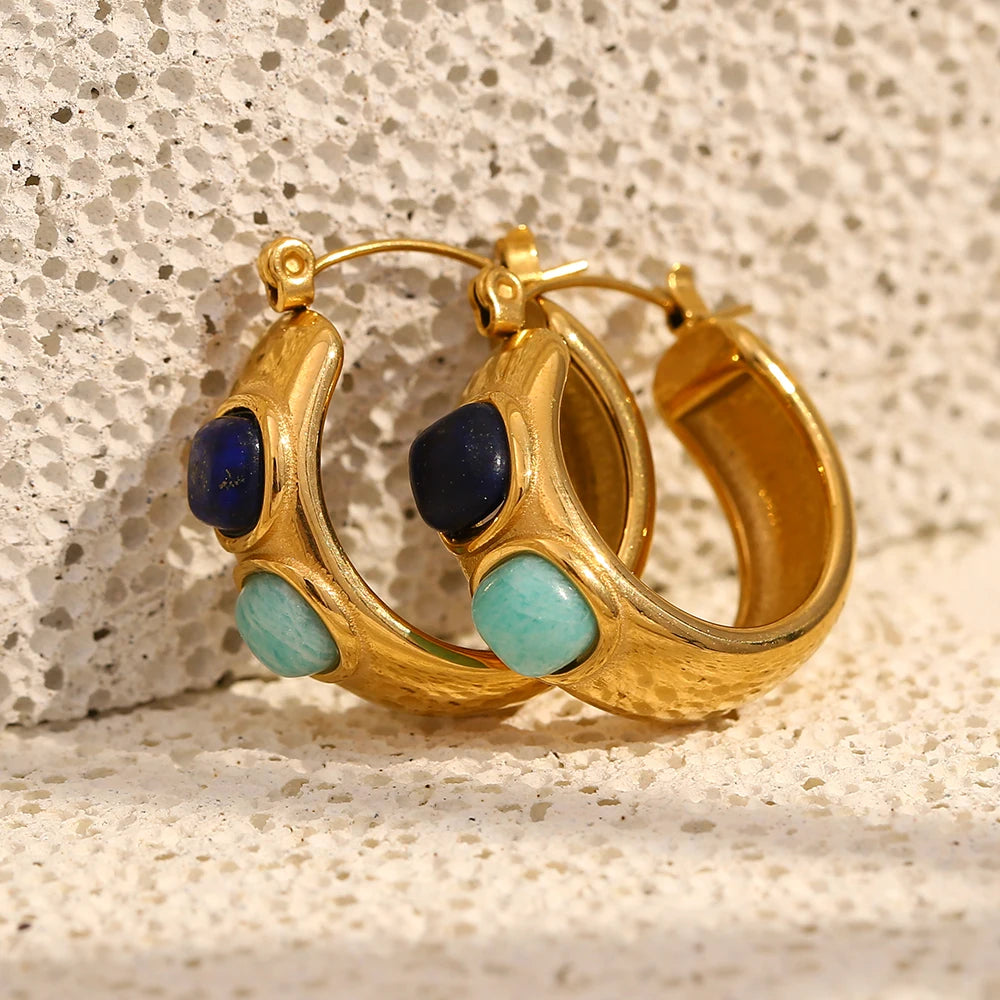 Vintage Blue Stone Hoop Earrings