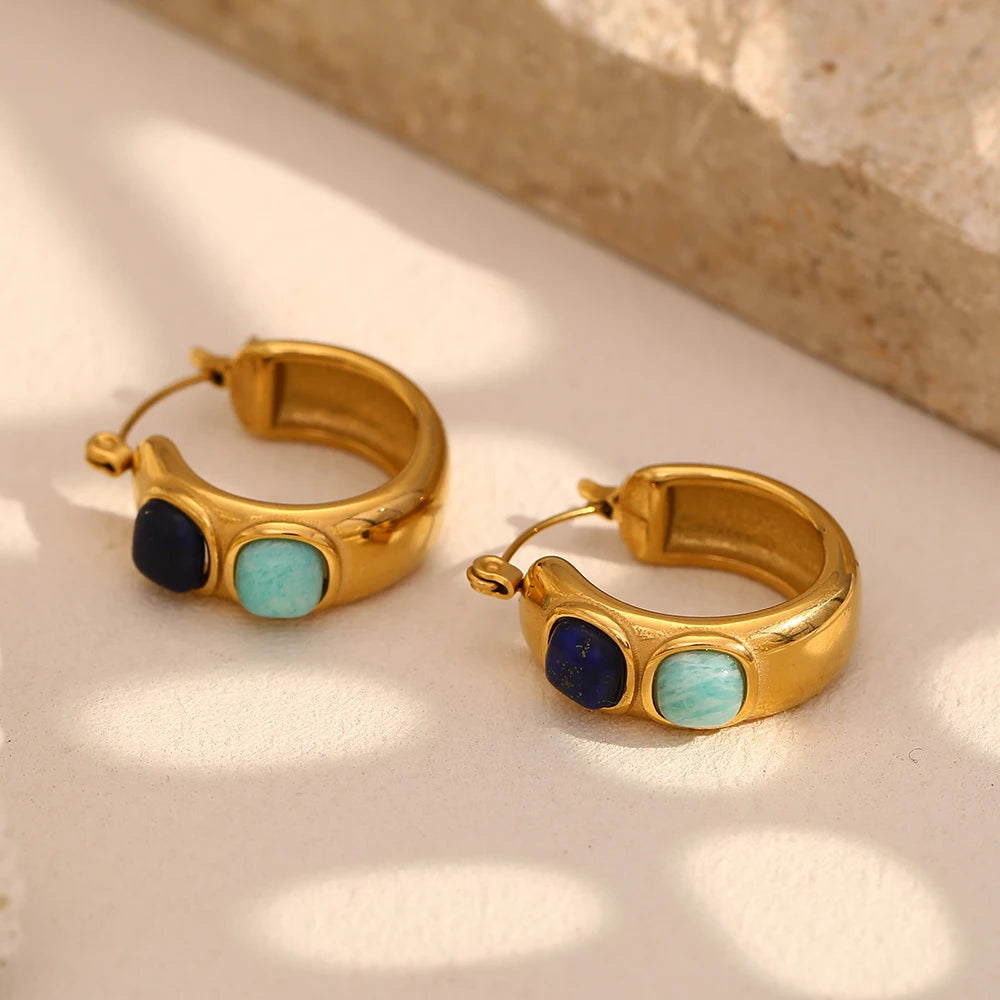 Vintage Blue Stone Hoop Earrings