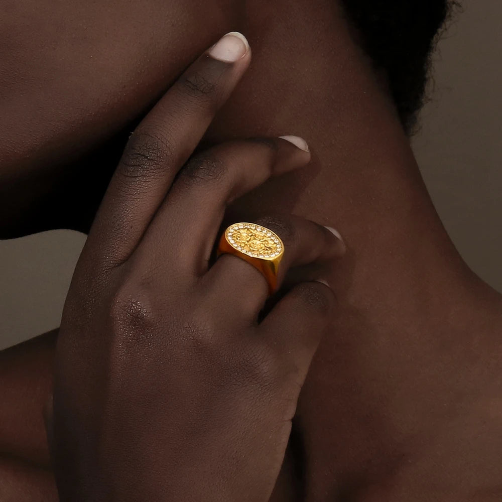 Zircon Flower Wide Edge Ring