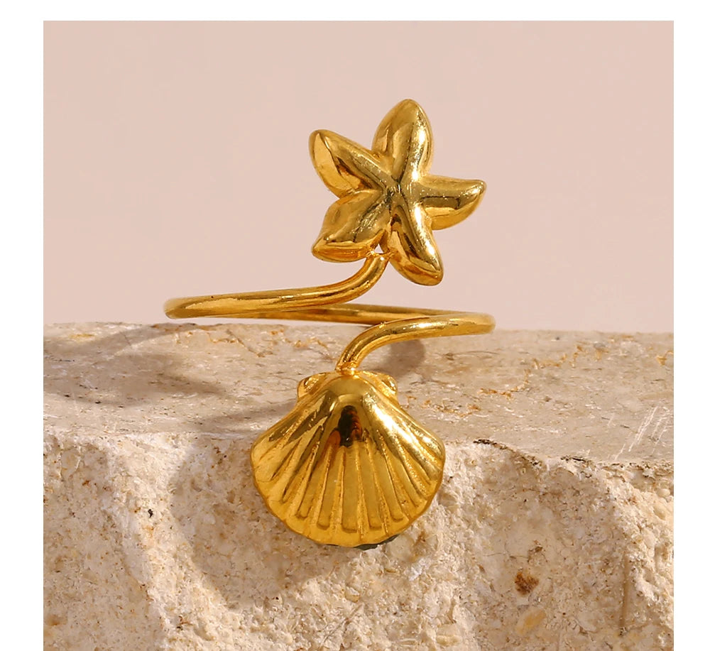 Shell & Starfish Open Ring