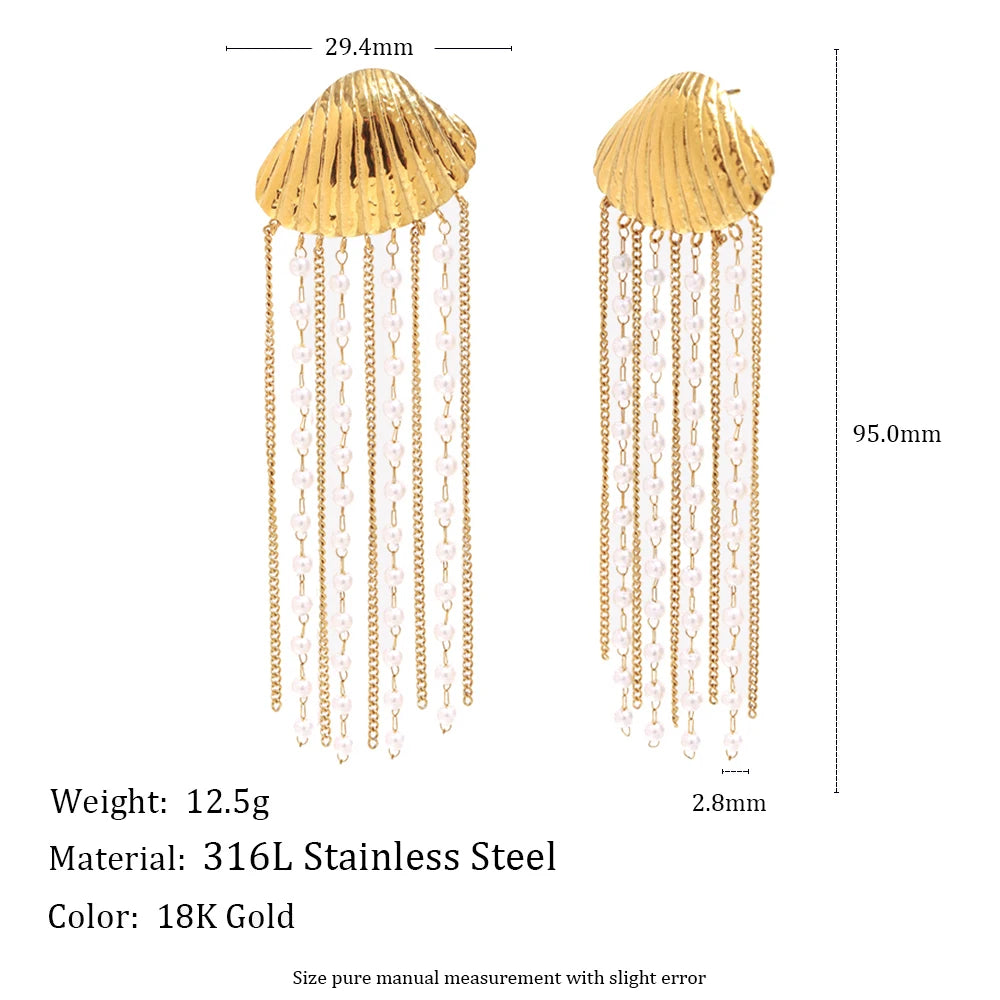 Tassel Earrings with Shell Pearl in 316L Stainless Steel