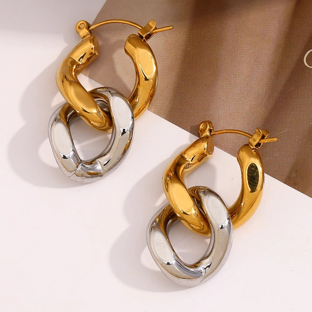 Double Layer Stainless Steel Earrings with Mixed Colors