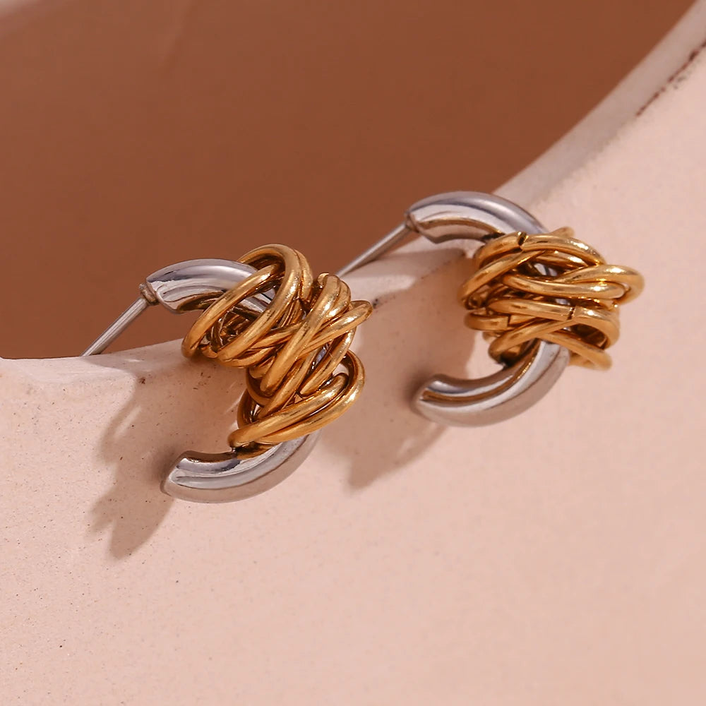 Dual-Tone C-Shape Statement Earrings