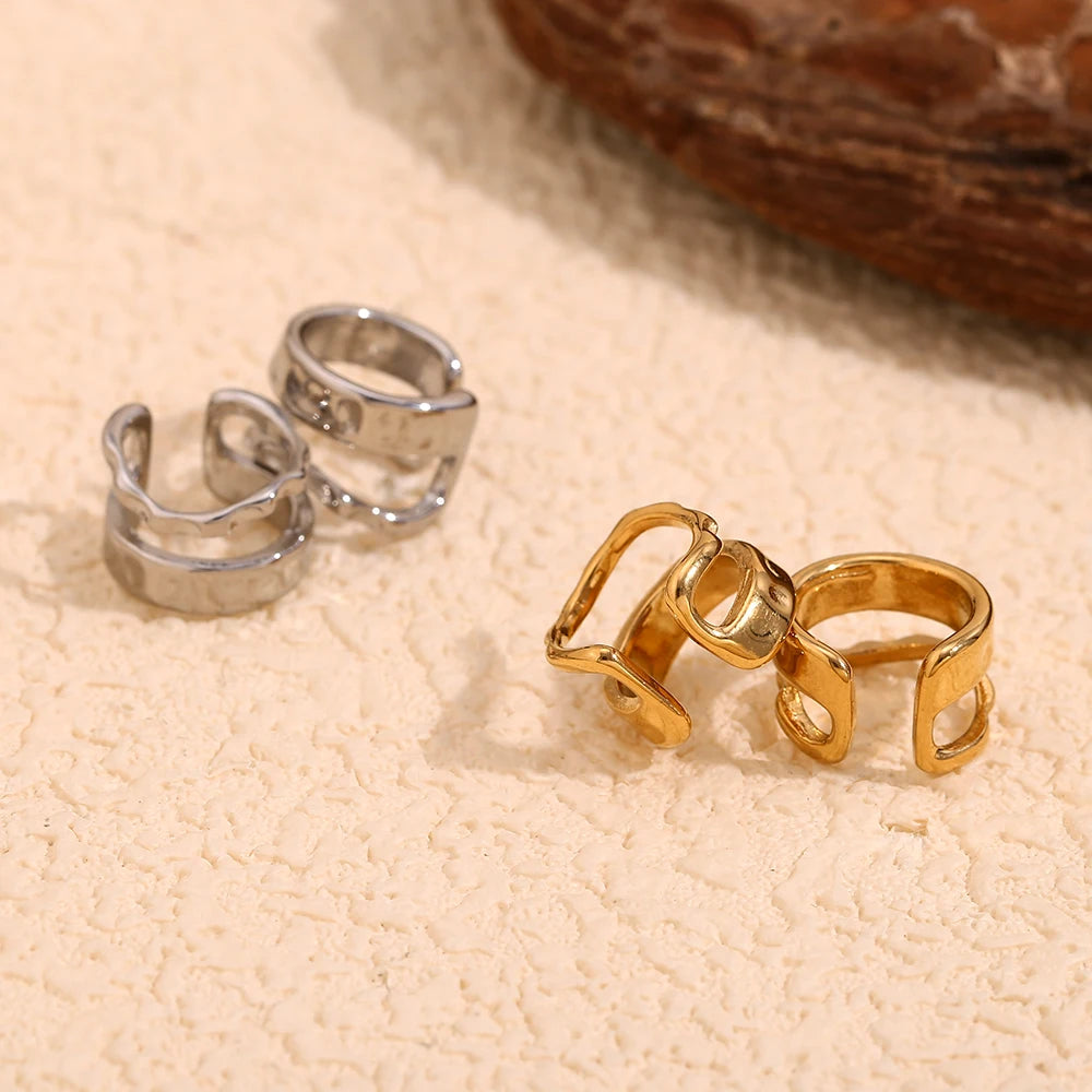 Asymmetrical Hollow Clip Earring in 316L Stainless Steel