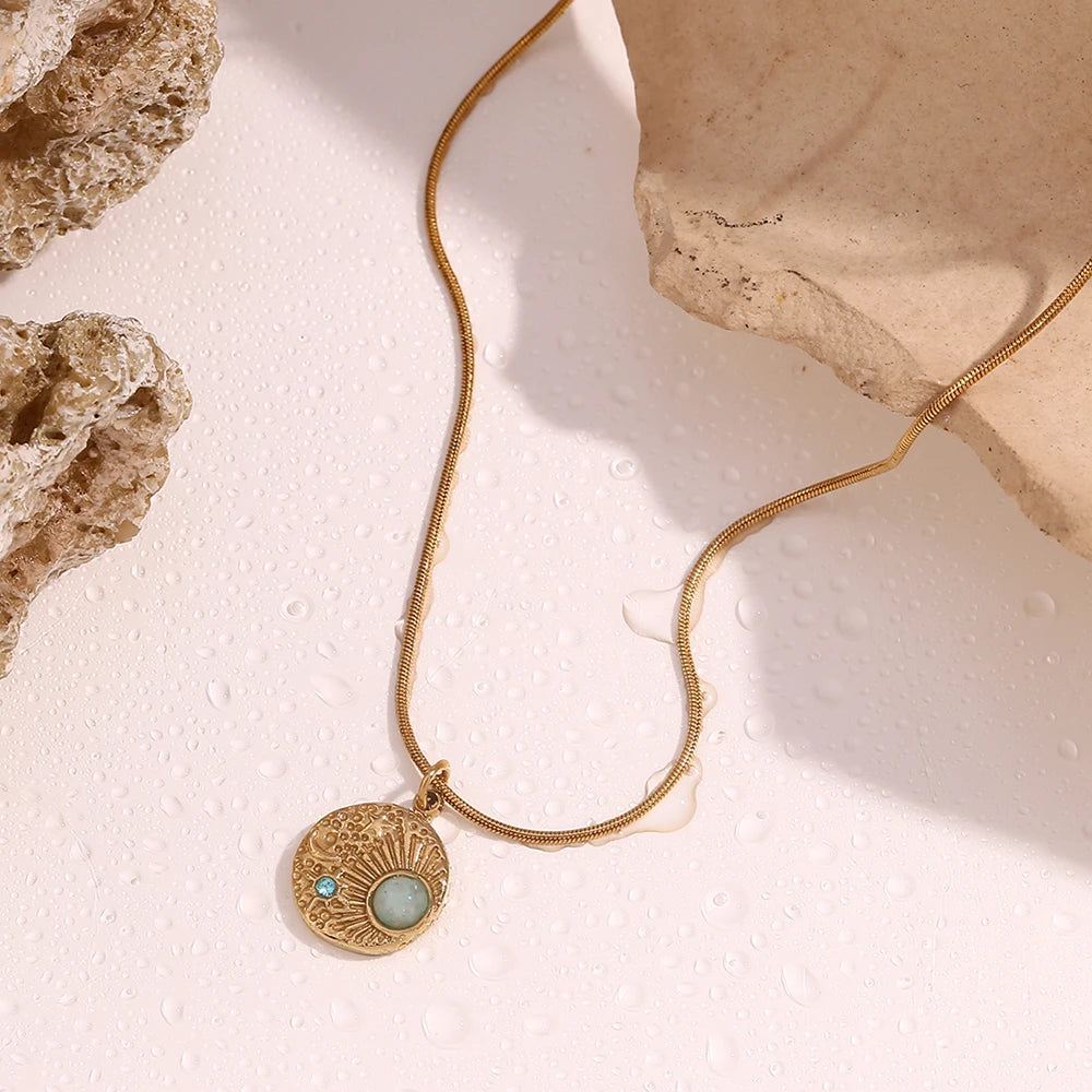Natural Stone Sun Moon Star Necklace