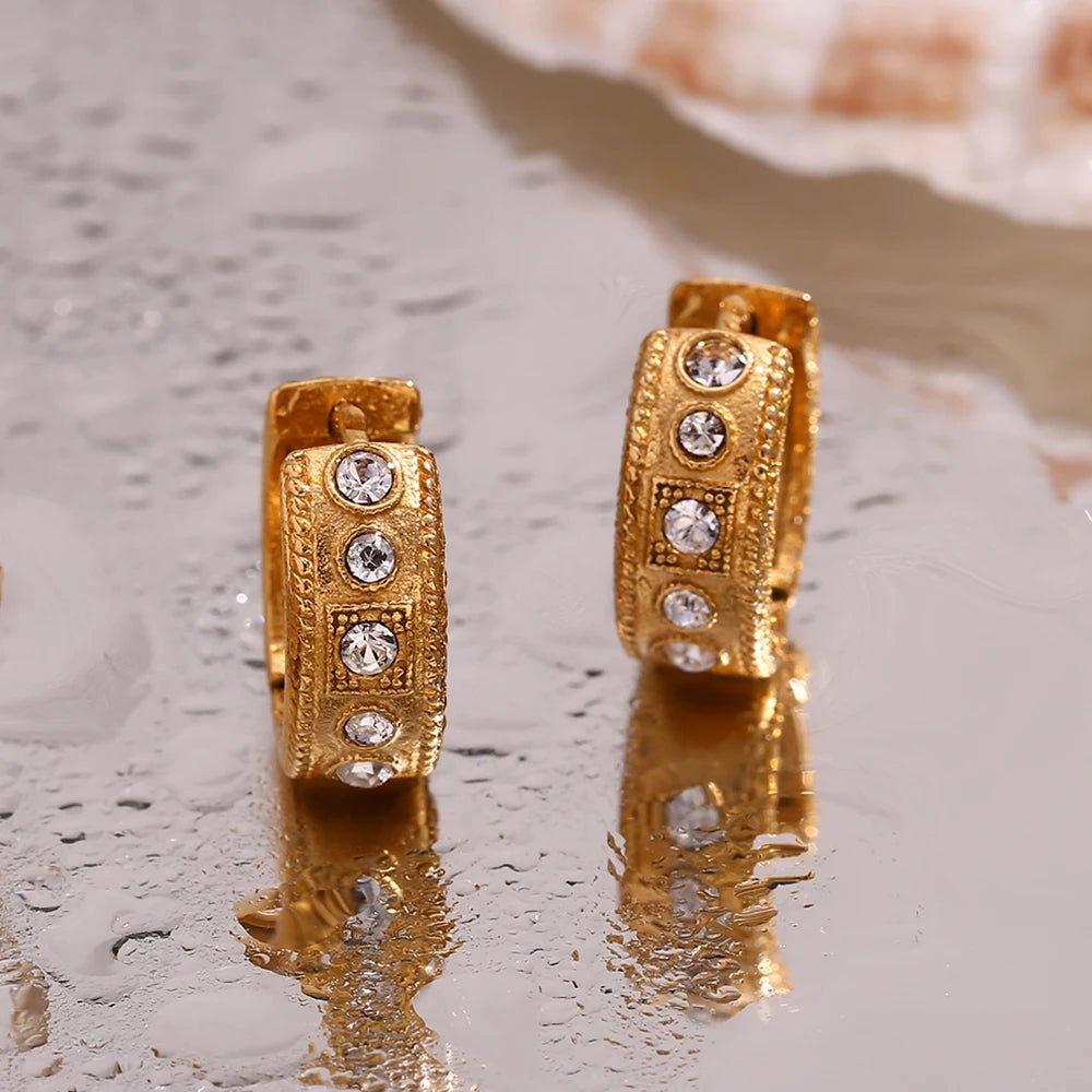 Twist Lace Rhinestone Hoop Earrings