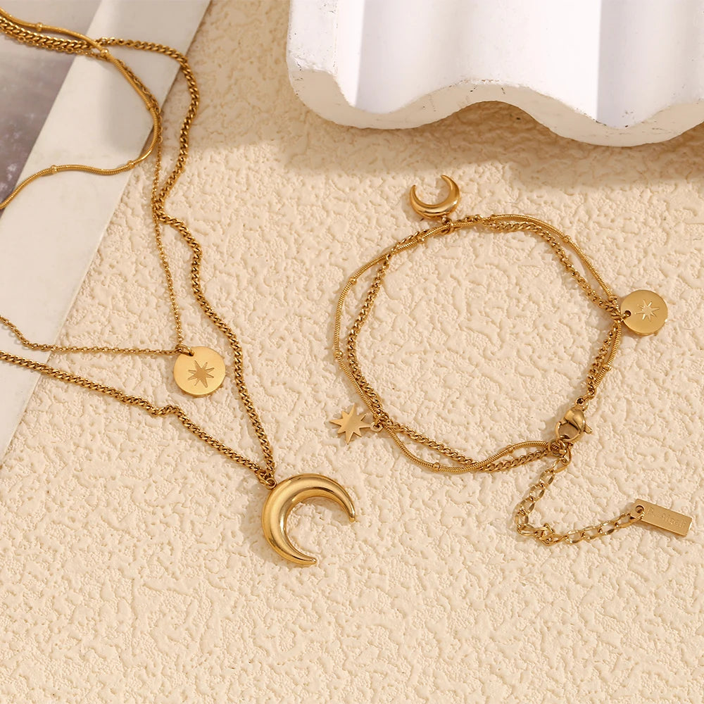Double Layer Bead Moon & Star Bracelet