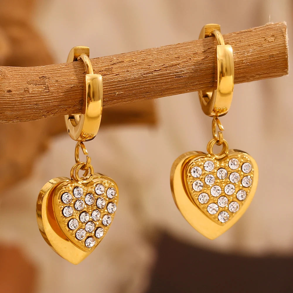 Twin Hearts Zircon Earrings