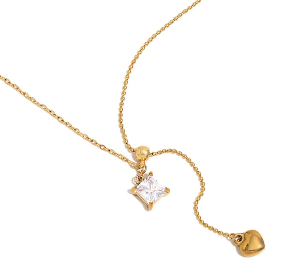 Zircon Square Heart Necklace