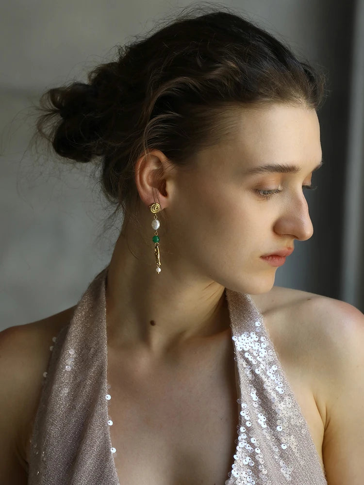 Coral Thread Earrings with Pearl