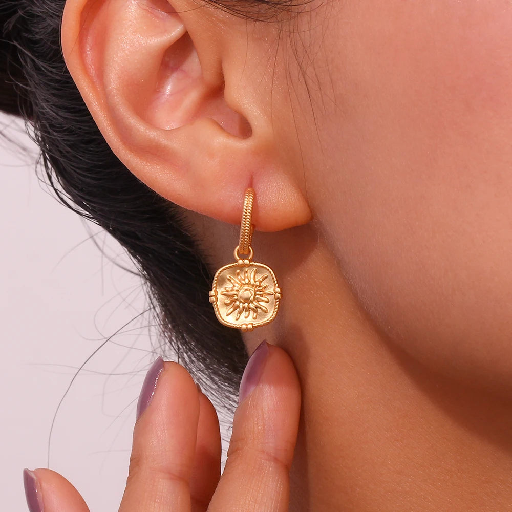 Vintage Sun Square Drop Earrings