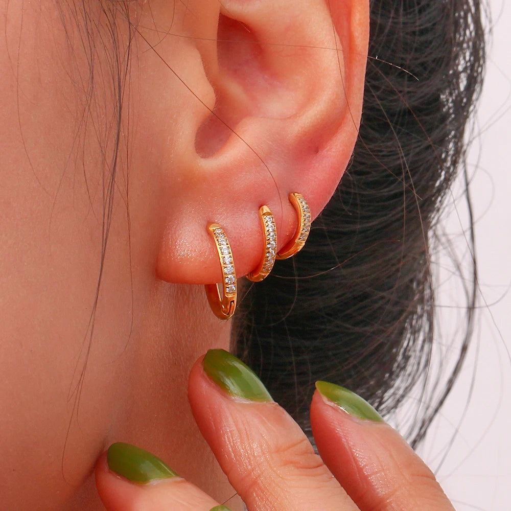 Rounded Edge Zircon Stud Earrings