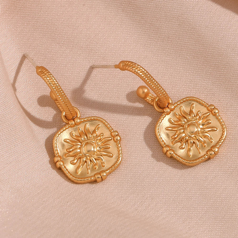 Vintage Sun Square Drop Earrings