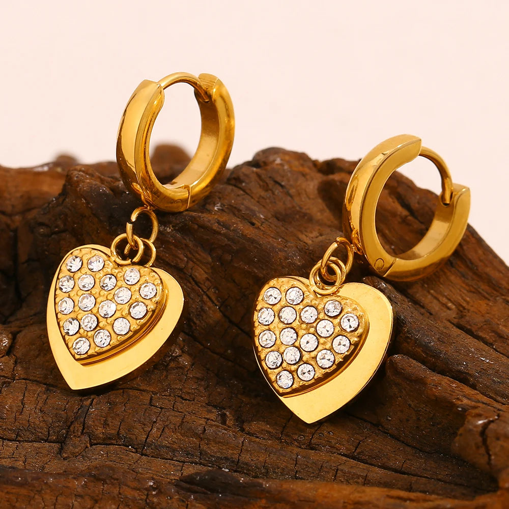 Twin Hearts Zircon Earrings
