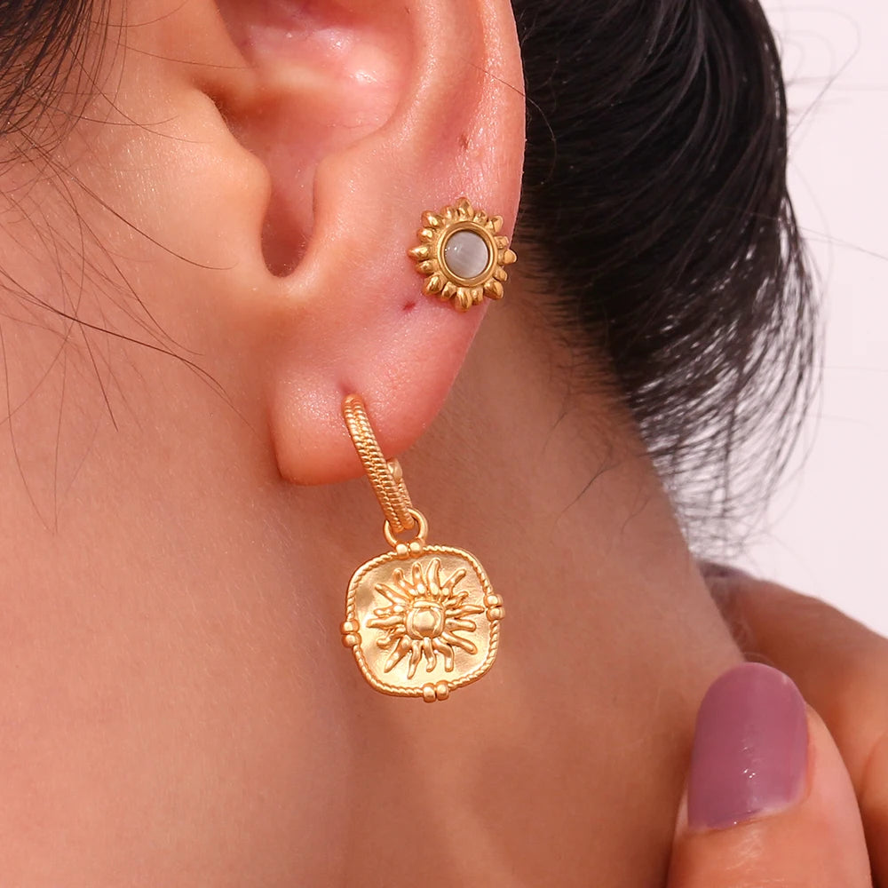 Vintage Sun Square Drop Earrings