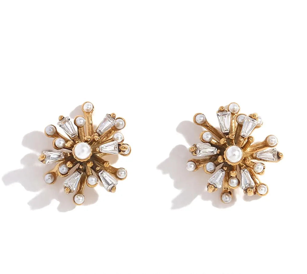 Sunflower Pearl & Zircon Stud Earrings