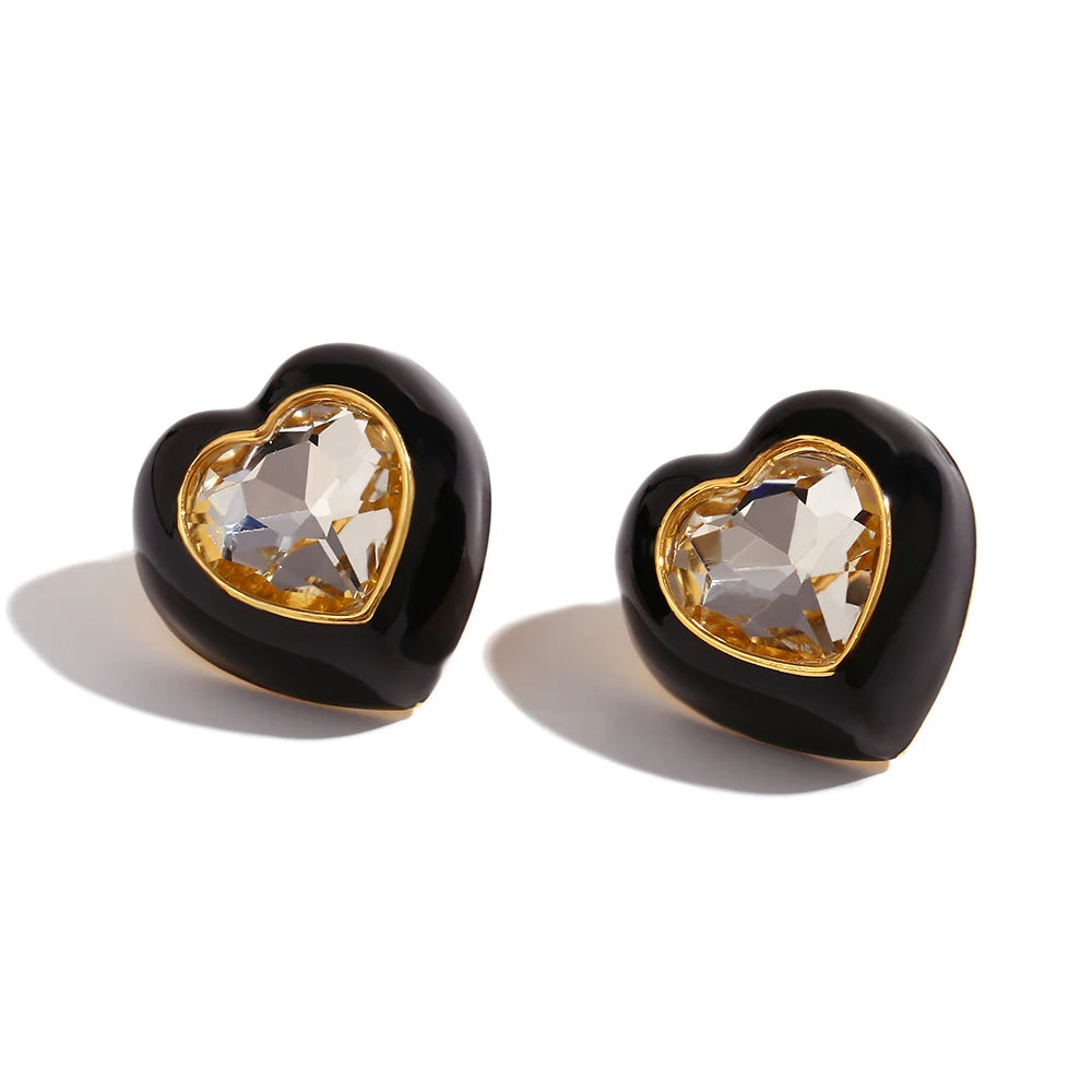 Heart Enamel Rhinestone Earrings