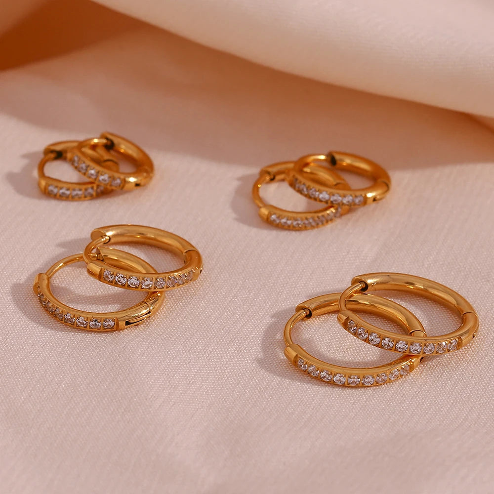Rounded Edge Zircon Stud Earrings