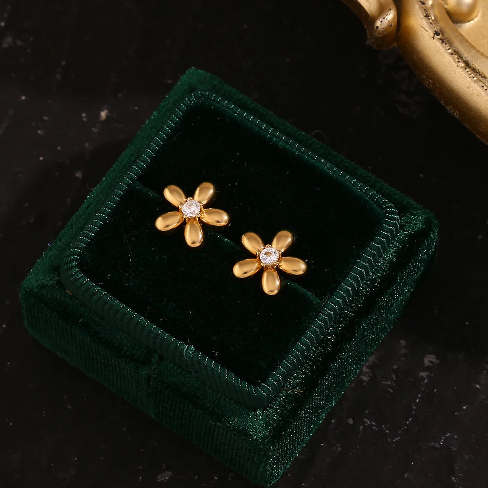 Delicate Zircon Flower Crown Stud Earrings