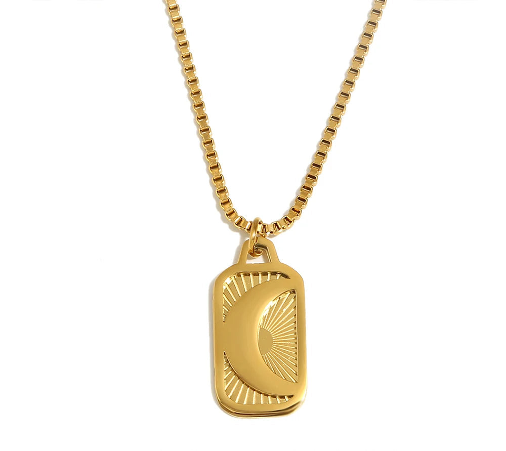 Sun Moon Rectangular Pearl Chain Necklace