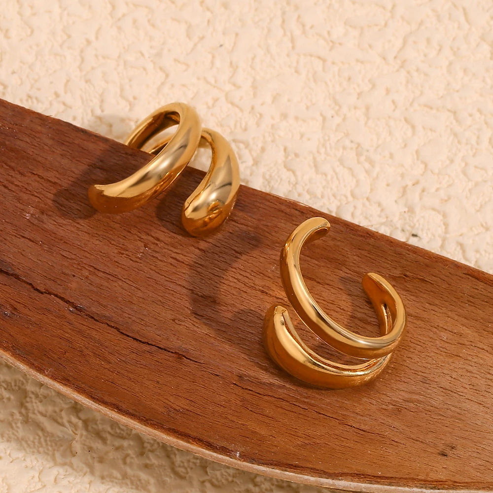 Minimalist Double Layer Gold and Silver Stainless Steel Ear Cuffs