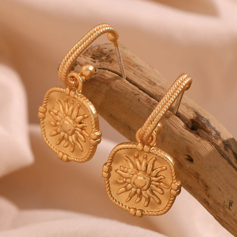 Vintage Sun Square Drop Earrings