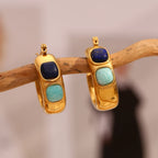 Vintage Blue Stone Hoop Earrings