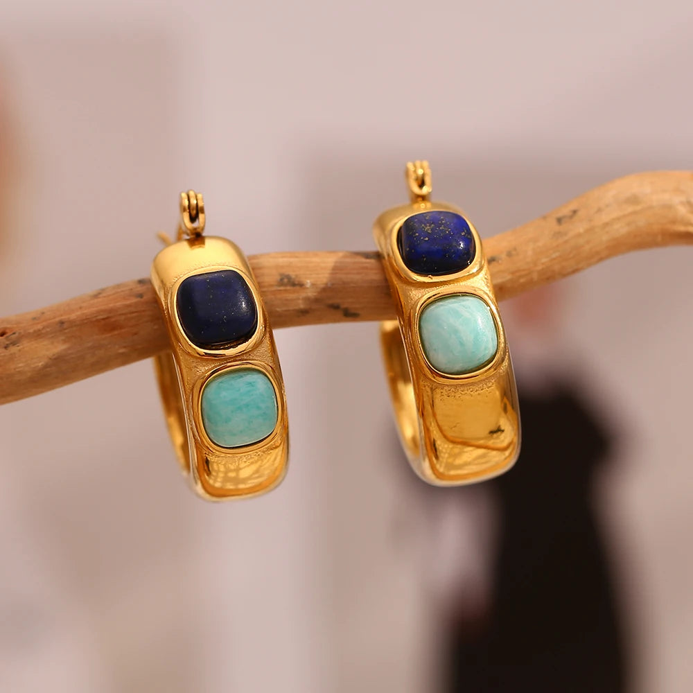 Vintage Blue Stone Hoop Earrings