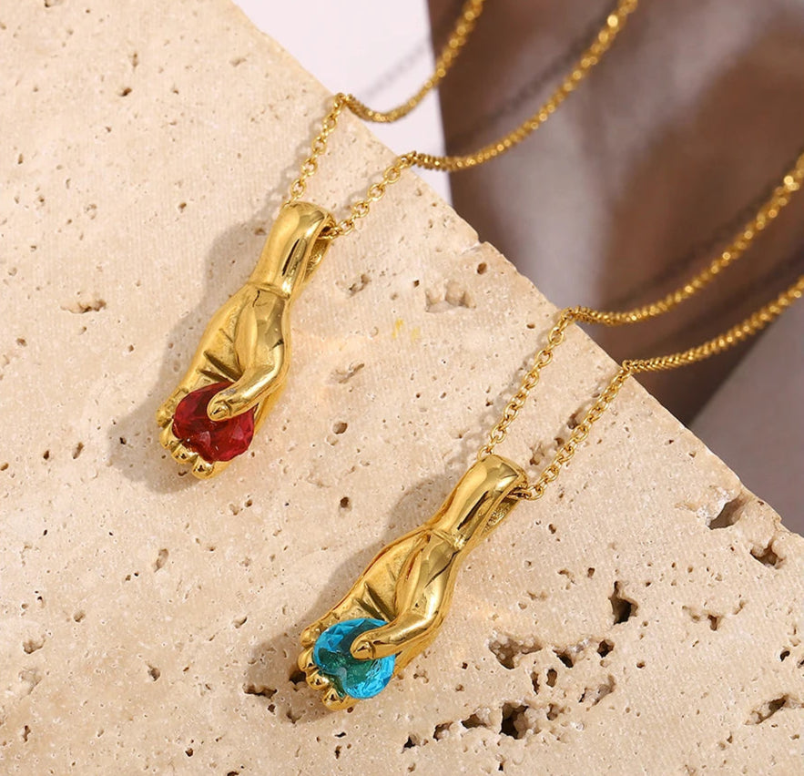 Hand Held Heart Pendant Necklace