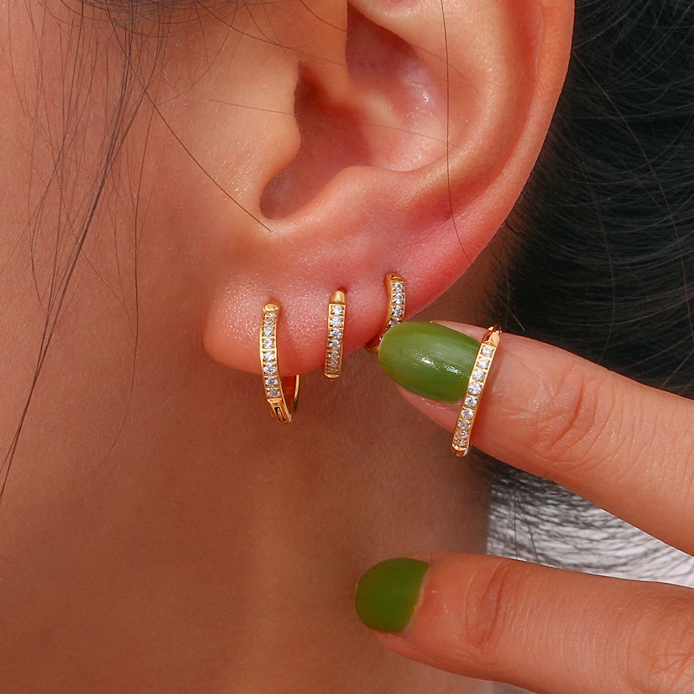 Rounded Edge Zircon Stud Earrings