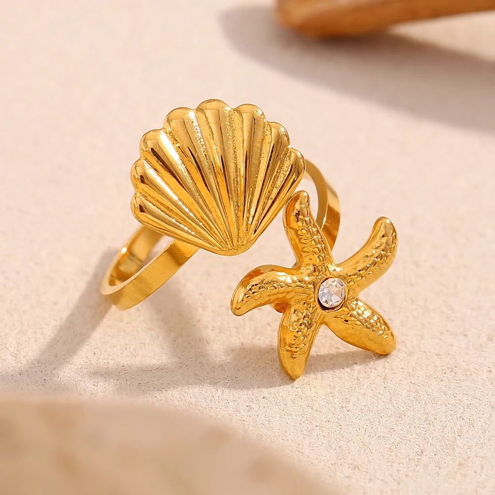 Shell & Starfish Open Ring
