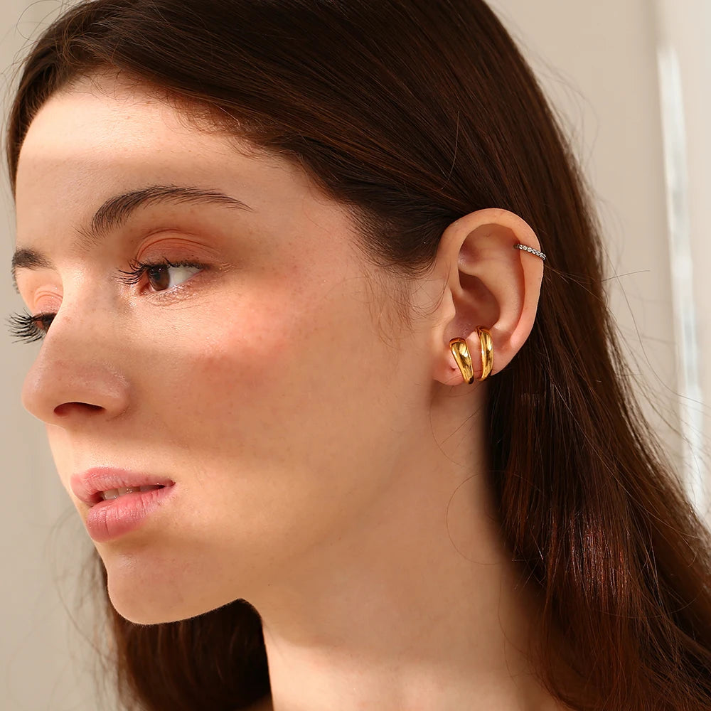 Minimalist Double Layer Gold and Silver Stainless Steel Ear Cuffs