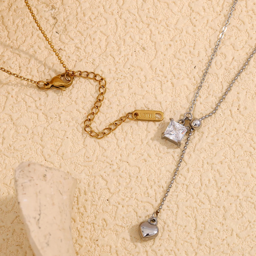 Zircon Square Heart Necklace