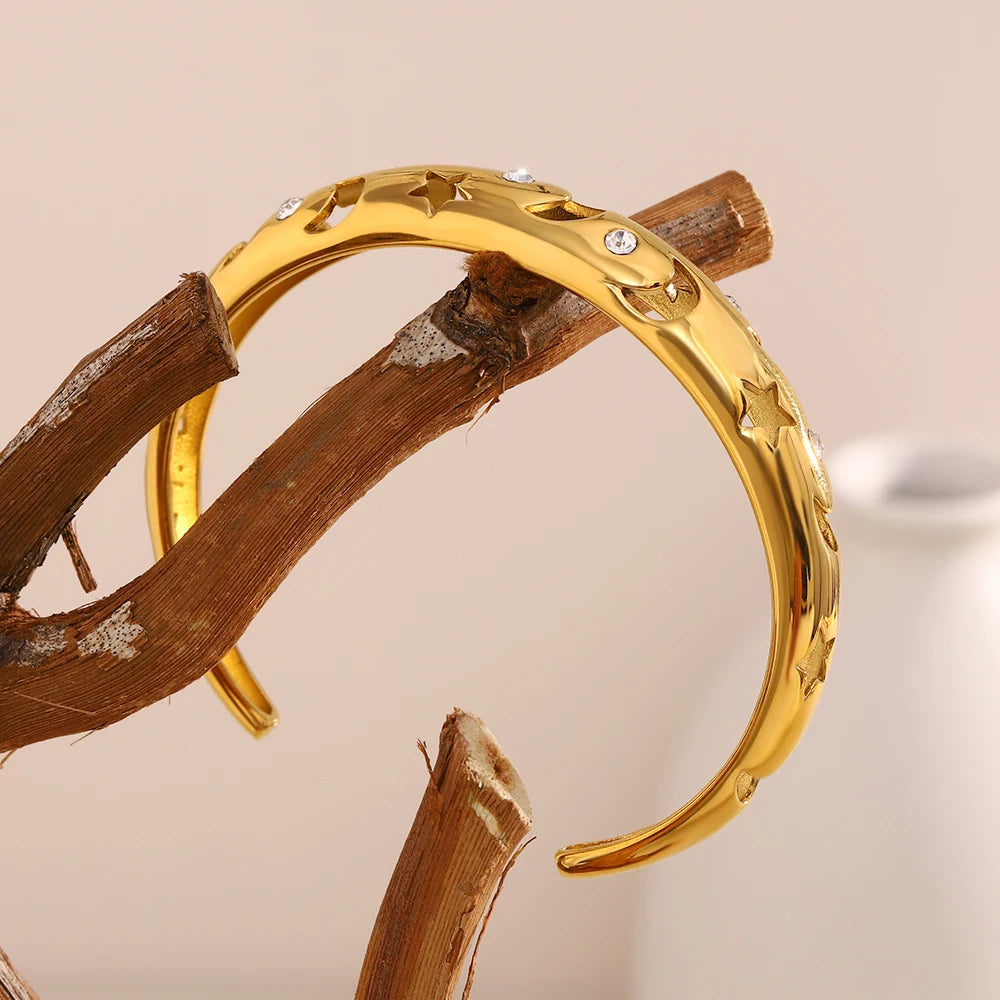 Zircon Star Moon Open Bracelet