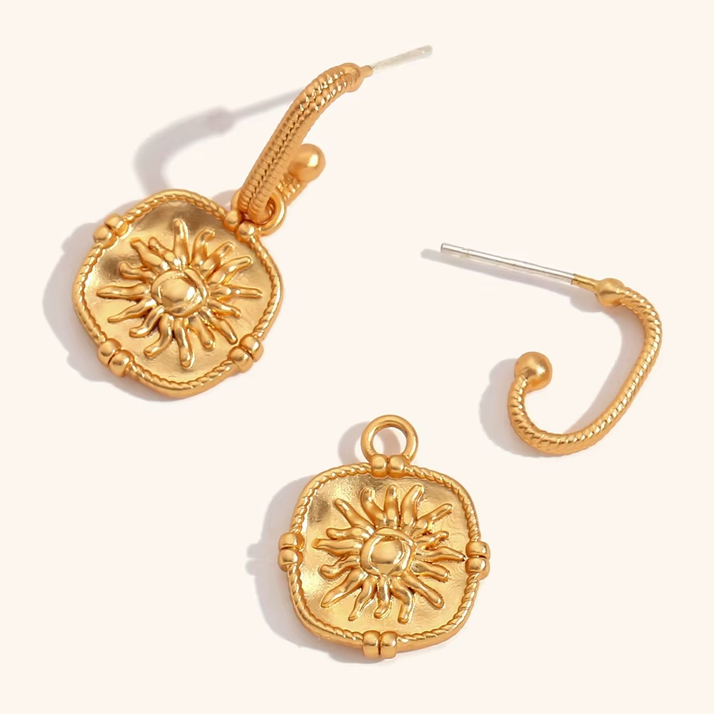 Vintage Sun Square Drop Earrings