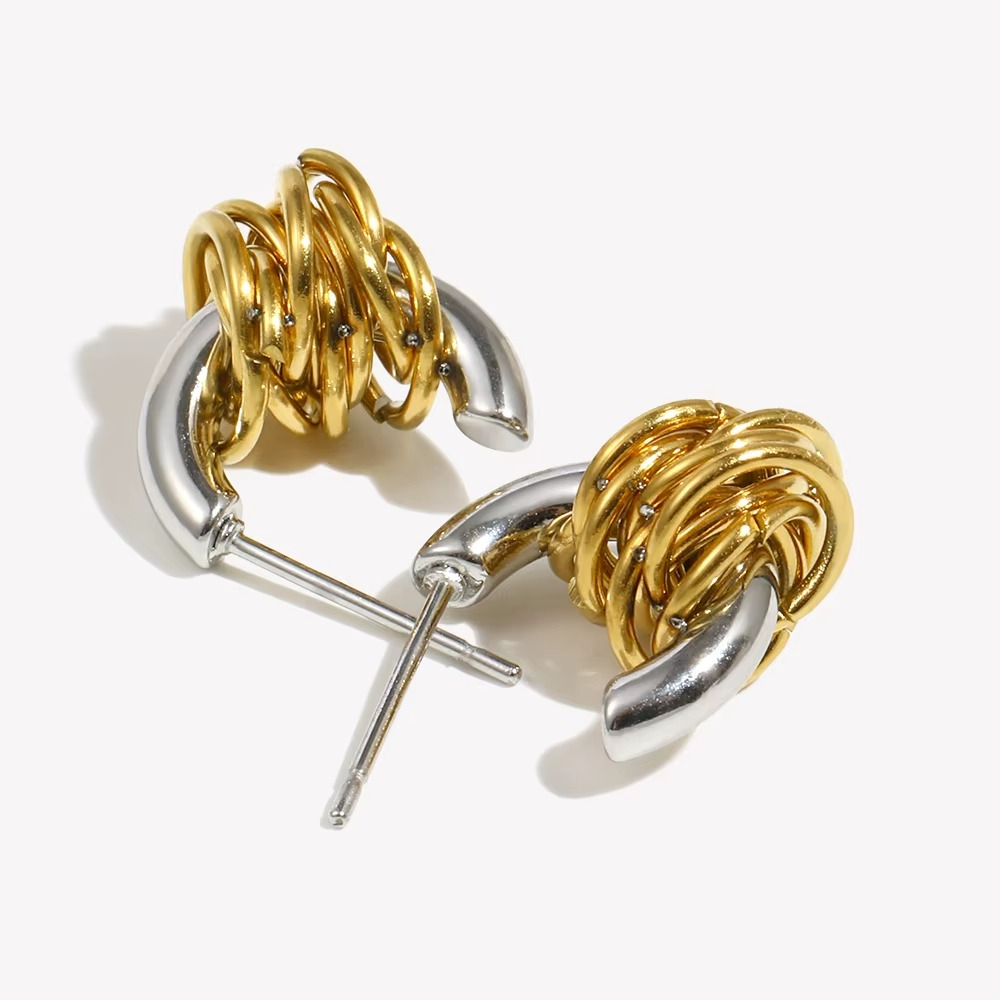 Dual-Tone C-Shape Statement Earrings