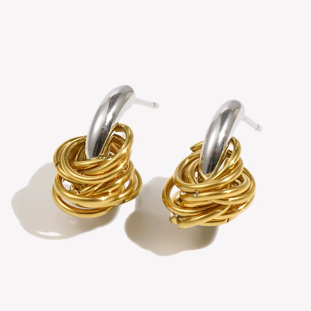 Dual-Tone C-Shape Statement Earrings